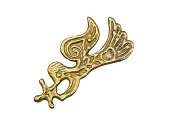 Brutalist Brass Brooch Angel with Star Artistic Design Vintage Handcrafted