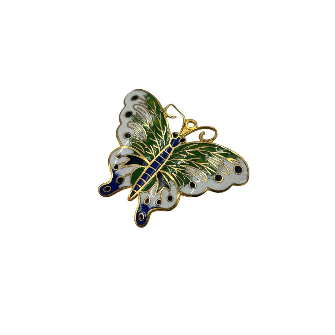 Broche Papillon Vintage - Pierres Bleues, Ailes Roses, Métal - Occasion