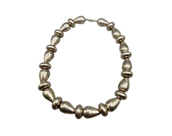 Chunky Beads Silver Color Beaded Necklace with Puffy Beads Modernist Jewelry