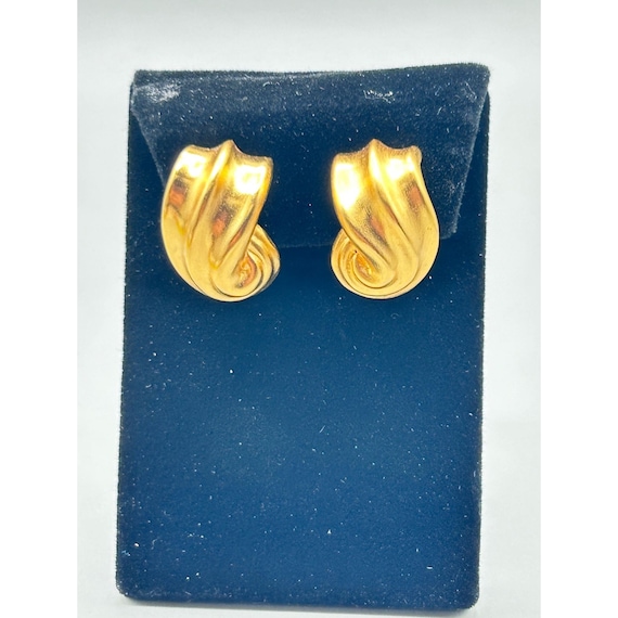 Signed AK Anne Klein Clip On Earrings Matte Gold … - image 1