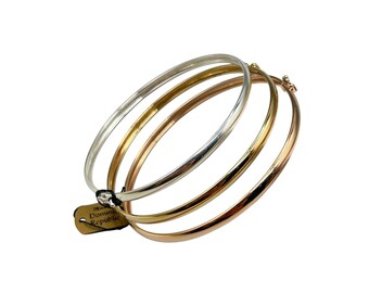 Silver 925 Bangle Bracelets Set Of 3 Yellow Rose And White Gold Over Sterling Silver Hinged Bangles