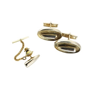 Bullet Design Cufflink Tie Tack Set Man Accessory Gold Tone Cuff Links Tack Pin