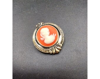 West Germany Cameo Scarf Clip Eloxal Metal Aluminium Vintage Faux Cameo Clip