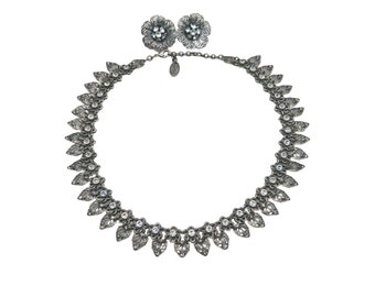 Signed Kenny Ma San Francisco Necklace Filigree Clear Crystals w Bonus Earrings