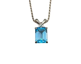 Sterling Silver Blue Topaz Necklace Silver 925 Twisted Rope Chain