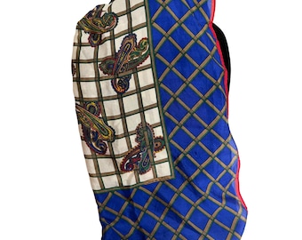 Vintage Oscar De La Renta Square Silk Scarf Blue Gold Green Red Paisley Design