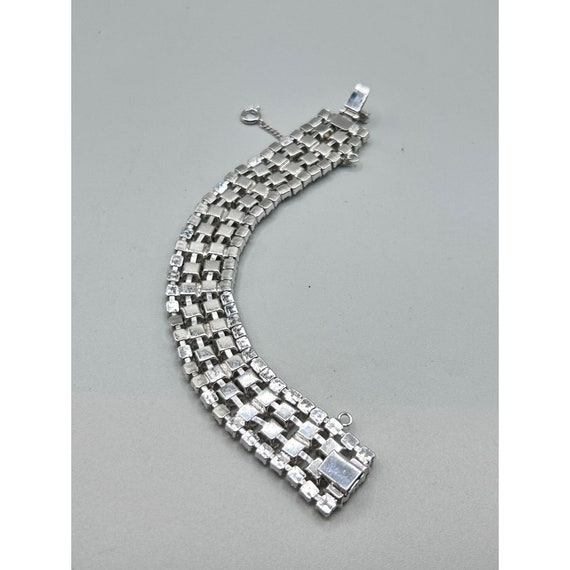 Vintage Wide Clear Rhinestones Bracelet Sparkly A… - image 4
