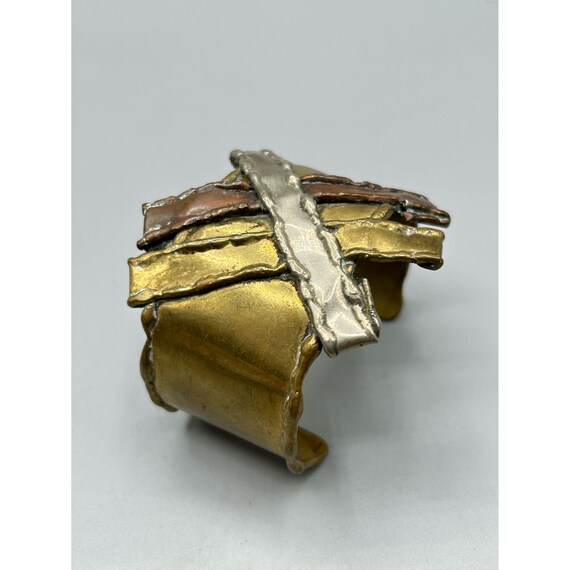 Vintage Brutalist Cuff Bracelet Mixed Metal Handc… - image 2