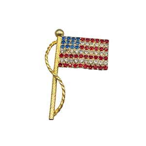 American Flag Pin Brooch Patriotic Red White Blue Rhinestones USA Flag Pin