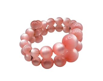 Vintage Pink Moonglow Plastic Bracelet Wrap Memory Wire Cluster Graduated Beads