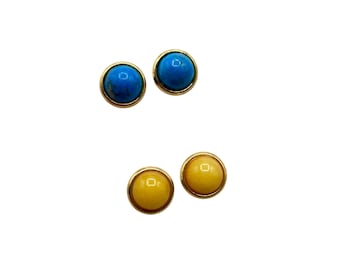 Turquoise & Yellow Jasper Small Stud Earrings Set with Semi Precious Stones