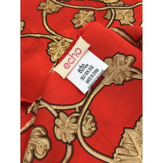 Echo Vibrant Red with Gold Print 100% Silk Scarf … - image 3