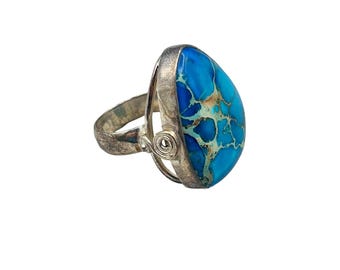 Vintage Big Chunky Turquoise Ring Irregular Stone Size 9 Silver Color Metal