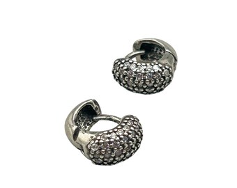 Small Tiny Huggies Earrings Sterling Silver 925 And Clear Crystals Petite Earrings