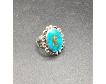 Native American Turquoise Ring Sterling Silver Size 7 Genuine Stone Ornate Ring