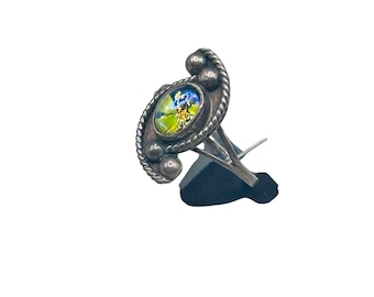 Dragon's Breath Ring Size 7.5 Sterling Silver Art Glass Cabochon Vintage Jewelry