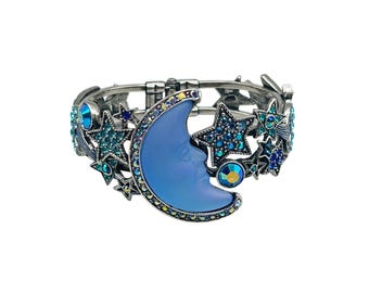 Kirks Folly Crescent Seaview Moon Shadow Bangle Bracelet Hinged Clamper Silver Tone