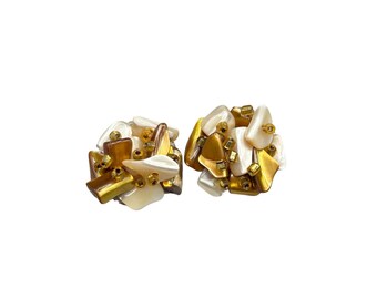 Vintage Japan Clip-On Earrings Seashell Chip Bead Clusters