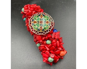 Bamboo Coral Red Stretch Bracelet Dyed Carolyn Pollack Relios Sterling Silver