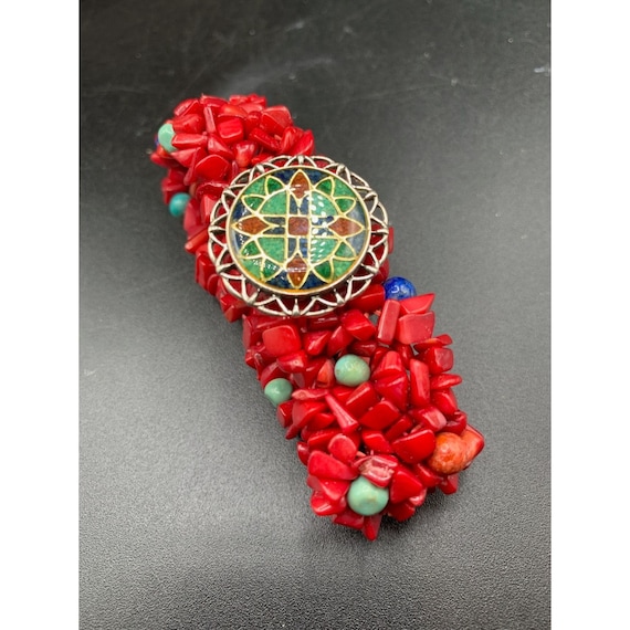 Bamboo Coral Red Stretch Bracelet Dyed Carolyn Po… - image 1