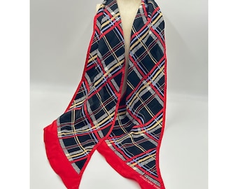 Jones New York Scarf Red Blue Yellow Colorful Long Foulard with Pointy Ends