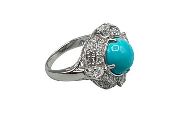 Sleeping Beauty Turquoise Ring Size 8.5 CZ Stones Sterling Silver 925 QVC Fine Jewelry