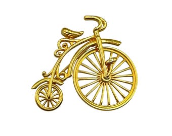 Avon Big Wheel Bicycle Brooch Bold Gold Tone Pin Antique Style Spinning Wheel