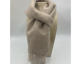 Alpaca Scarf Warm Long Rectangular Beige Handmade in Peru Scarf with Fringe
