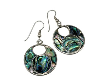 Sterling Silver 925 Abalone Shell Earrings Dangles Pierced Colorful Earrings