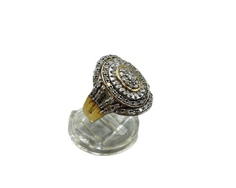 CZ Dome Ring Size 8 Yellow Gold Wash Over Sterling Silver Classic Statement Ring