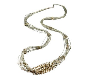 COLDWATER CREEK Liquid Silver With Gold Beads 28" Long Southwestern Designer Necklace