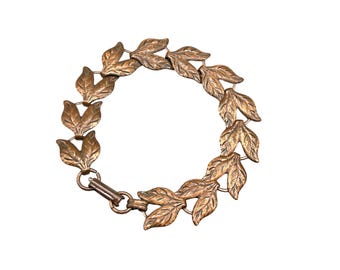 Vintage Copper Leaf Bracelet 7.25"  Leaves Links