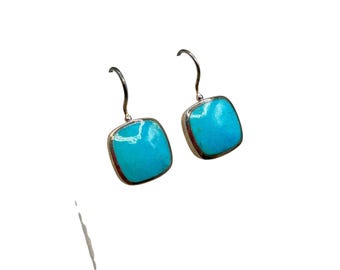 Turquoise Earrings Vintage Lone Mountain Turquoise SX SALLY C 925 Sterling Silver Pierced Dangles