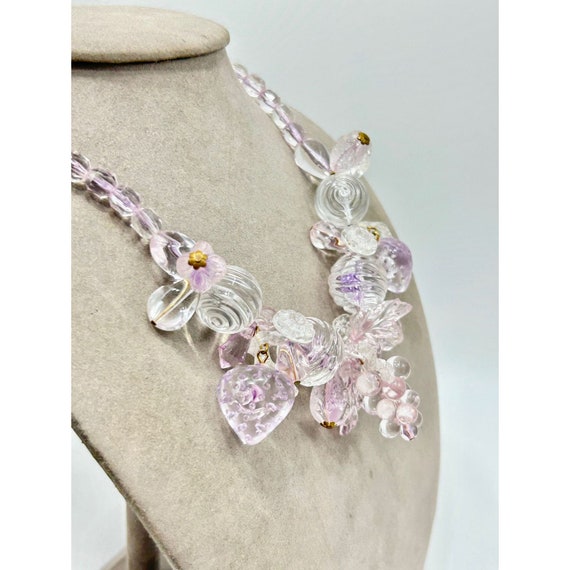 Vintage Lucite Necklace Clear Pink & Purple Straw… - image 4