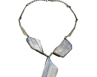 Handcrafted Brutalist Necklace Purple Striped Agate Stone Unusual Chunky Stones