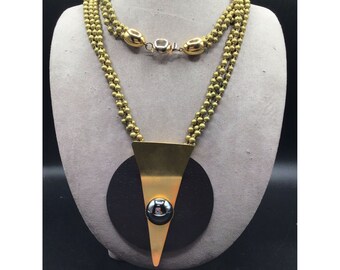 Big Bold Modernist Statement Pendant Necklace Geometric Shapes & Ball Chains