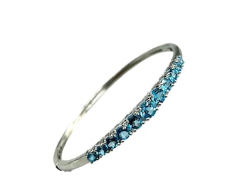 Blue Topaz And Sterling Silver Hinged Bangle Bracelet KN Designs From QVC Fine Jewelry