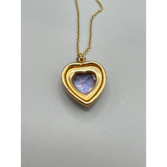 Victorian Heart Necklace Purple Glass Ornate Repo… - image 7