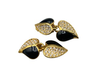 Vintage Bijoux Design New York Hearts Earrings Gold Tone Gold Tone Black Enamel