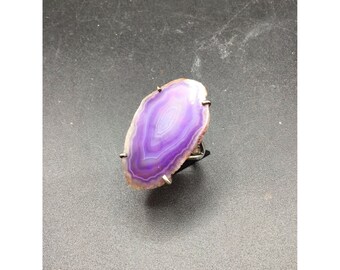 Whitney Kelly Purple Ring Agate Slice Sterling Silver Druzy Geode Stone Size 8