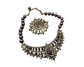 Heidi Daus Necklace & Brooch Set Fancy Statement Pieces Pearls Crystals AS IS