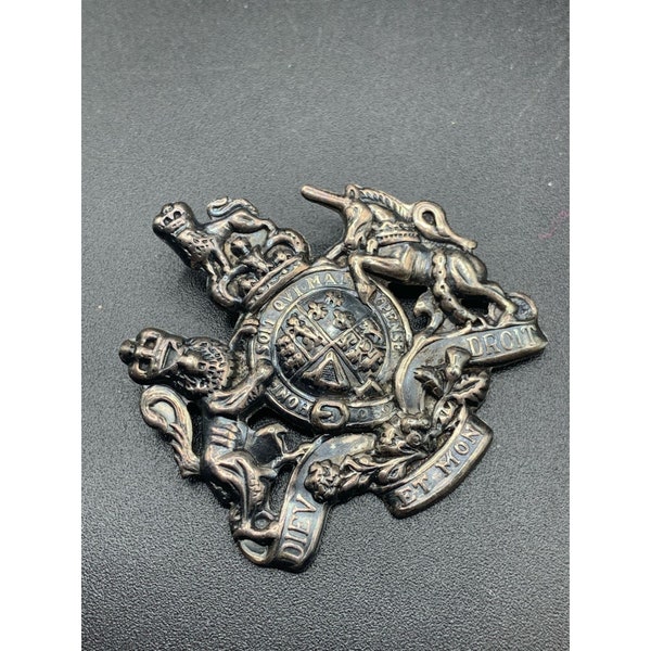 Sterling Silber Stieff Dieu Et Mon Droit Britische Wappen Brosche Pin WW2 British