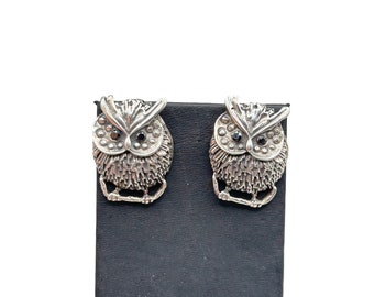 Vintage Sterling Silver Owls Birds Earrings Pierced Studs 925 Artisan Jewelry