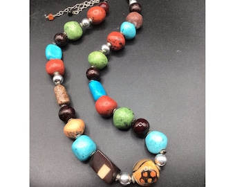 Colorful Clay Beads Necklace Assorted Color Chunky Style Strand Beaded Necklace