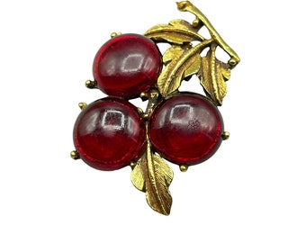Vintage Cherry Pin Brooch Red Cherries Fruit Berries Figural Costume Jewelry