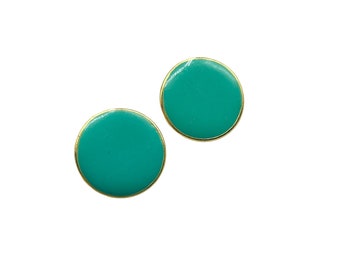 Vintage Green Teal Enamel Earrings Clip On Round Signed Art For Arthur Pepper