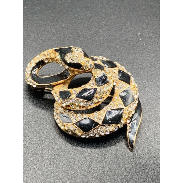 Bijoux CASCIO Snake brooch Enamel and Rhinestones reptile serpent pin