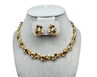Vintage Topaz Aurora Borealis Necklace And Matching Earrings 70s Signed CHAREL