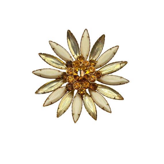 Daisy Flower Pin Brooch Gold Tone Prong Set Pale Yellow  display picture 1