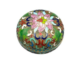 Antique Chinese Champlevé Cloisonné Enamel Floral Trinket Box Decorative